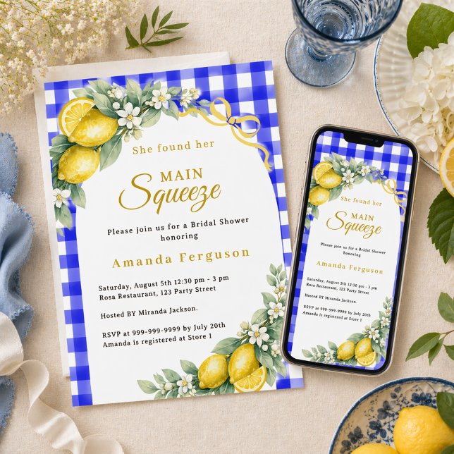 Lemon gingham blue main squeeze bow Bridal Shower Einladung (Von Creator hochgeladen)