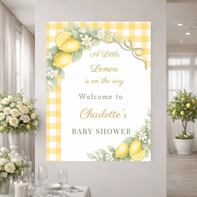 Lemon gingham bow welcome Baby Shower Poster (Von Creator hochgeladen)