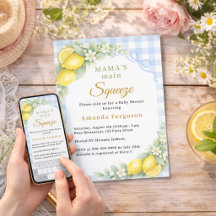 Lemon gingham squeeze blue bow boy Baby Shower