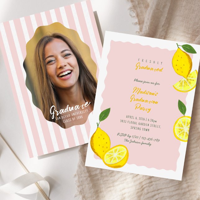 Lemon Graduation Party Pink Citrus Einladung (Lemon Graduation Party Pink Citrus Invitation)