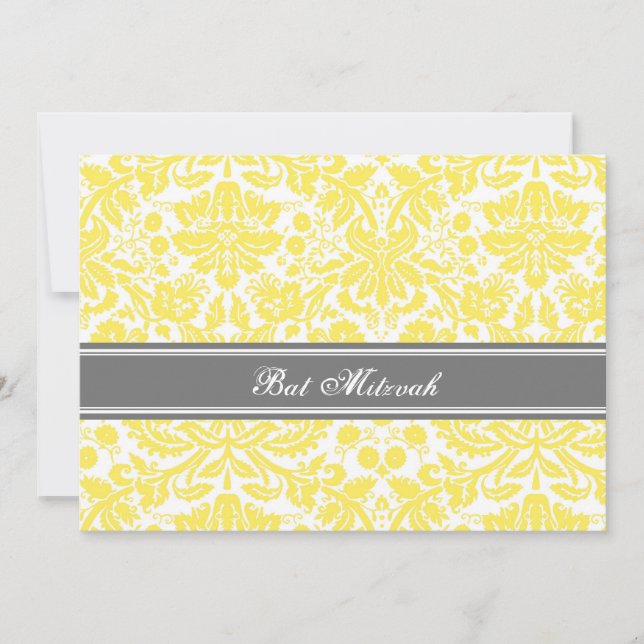 Lemon Gray Damask Bat Mitzvah Einladungen (Vorderseite)