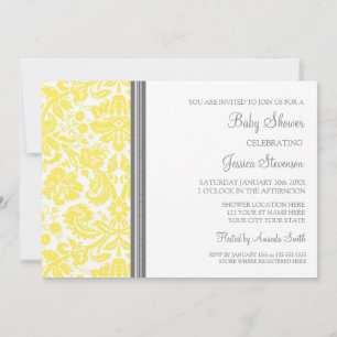 Lemon Gray Damask Custom Baby Shower Einladungen
