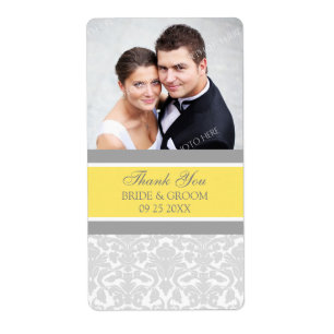 Lemon Gray Damask Foto Wedding Labels