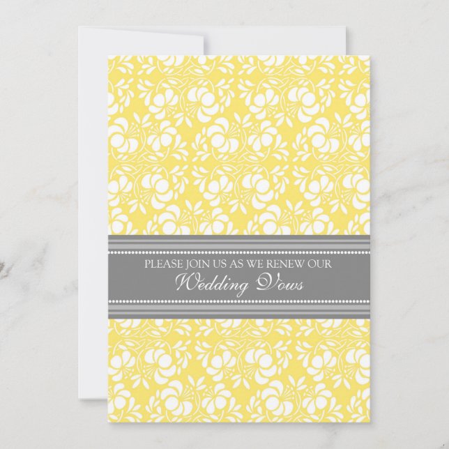 Lemon Gray Damask Hochzeitstag Erneuerbare Einladu Einladung (Vorderseite)
