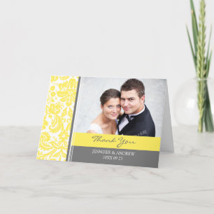 Lemon Gray Damask Wedding Dankeschön Card Dankeskarte
