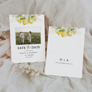 Lemon Green Citrus Save the Date mit Foto