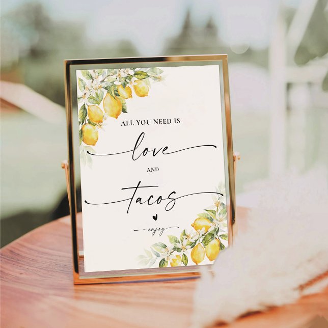 Lemon Green Citrus Wedding Liebe und Tacos Sign Sockelschild (Von Creator hochgeladen)