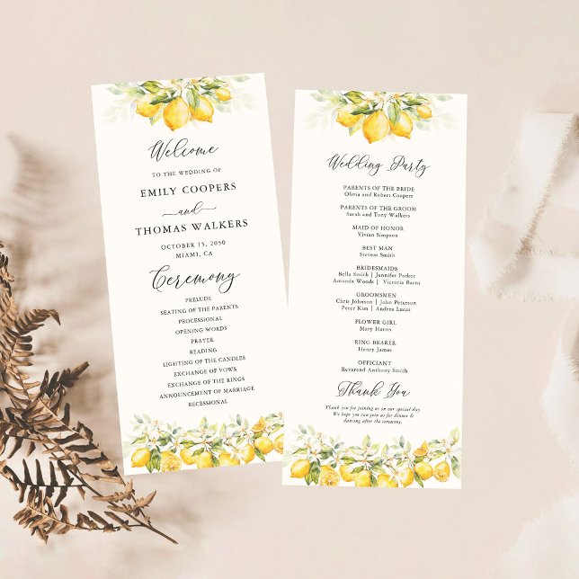 Lemon Green Citrus Wedding Programm (Von Creator hochgeladen)