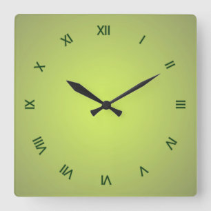 Lemon Green Dark Green Roman Numerals Quadratische Wanduhr