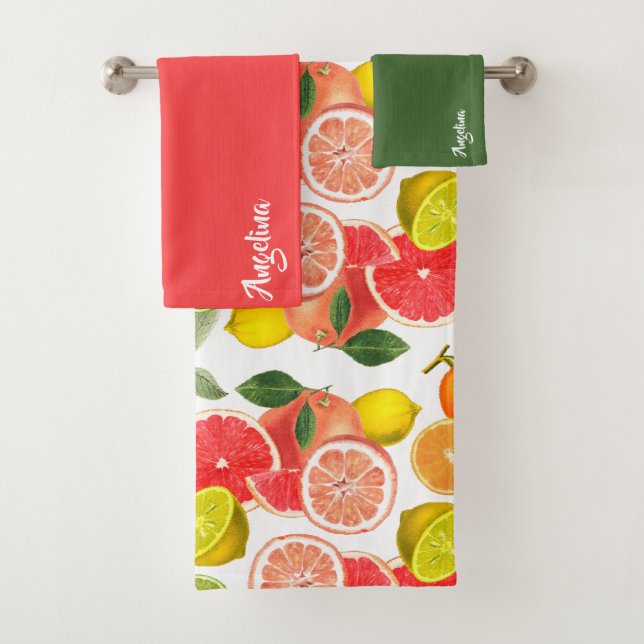 Lemon green pink citrus Pattern name Badhandtuch Set (Insitu)