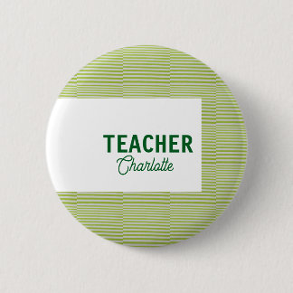 Lemon green white stripes teacher professor name c button
