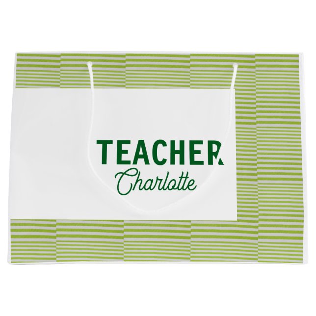 Lemon green white stripes teacher professor name c große geschenktüte (Vorderseite)