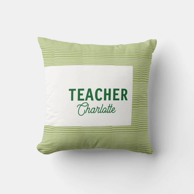 Lemon green white stripes teacher professor name c kissen (Vorderseite)