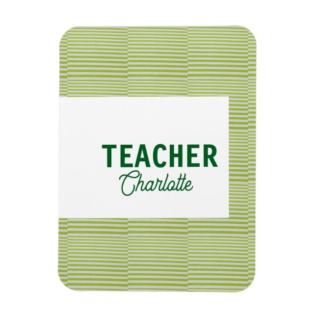 Lemon green white stripes teacher professor name c magnet (Vertikal)