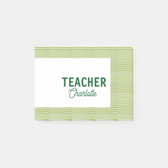 Lemon green white stripes teacher professor name c post-it klebezettel (Vorderseite)