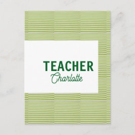 Lemon green white stripes teacher professor name c postkarte