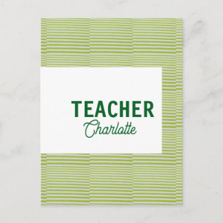 Lemon green white stripes teacher professor name c postkarte