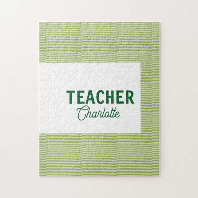 Lemon green white stripes teacher professor name c puzzle (Vertikal)