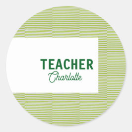 Lemon green white stripes teacher professor name c runder aufkleber