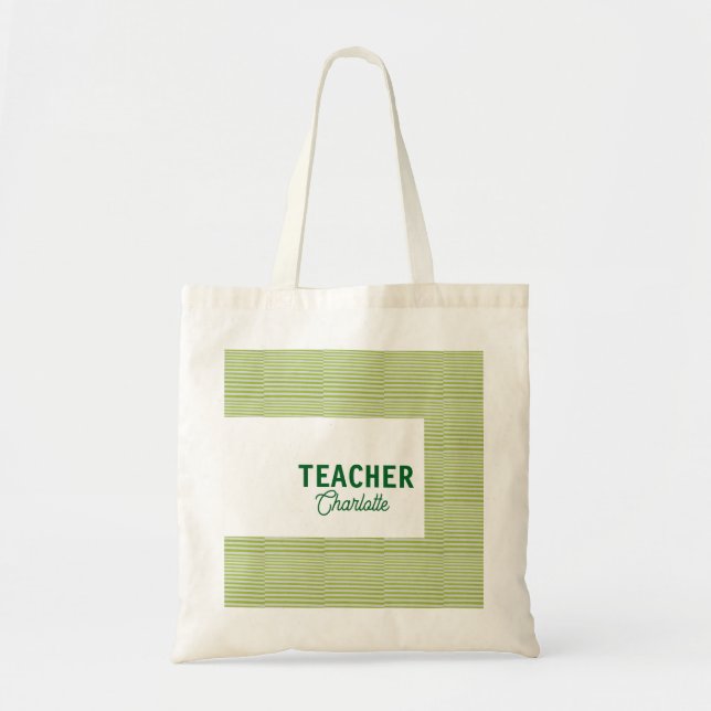 Lemon green white stripes teacher professor name c tragetasche (Vorne)