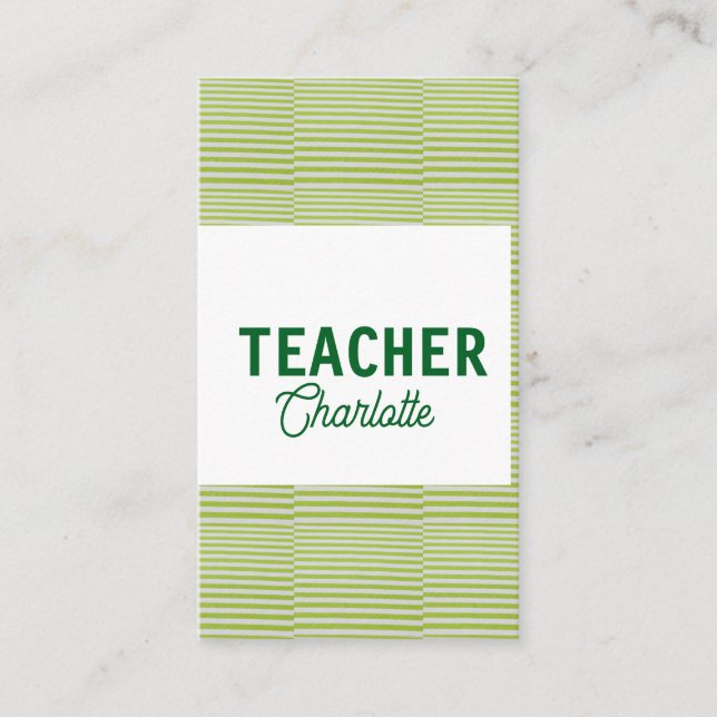 Lemon green white stripes teacher professor name c visitenkarte (Vorderseite)