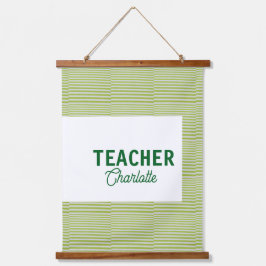 Lemon green white stripes teacher professor name c wandteppich mit holzrahmen