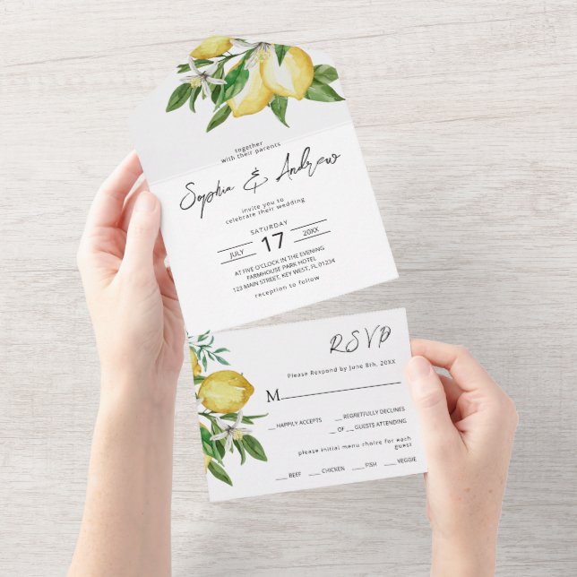 Lemon Greenerity Wedding All in one Einladung (Abreißen)