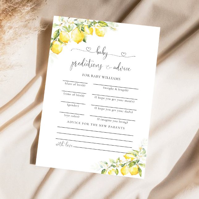 Lemon Greenery Citrus Baby Shower Predictions Card (Von Creator hochgeladen)