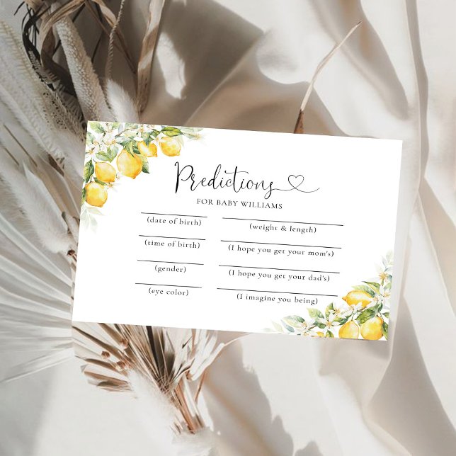 Lemon Greenery Citrus Baby Shower Predictions Card Einladung (Von Creator hochgeladen)