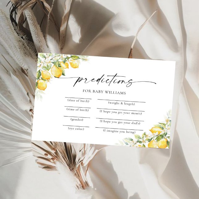 Lemon Greenery Citrus Baby Shower Predictions Card Einladung (Von Creator hochgeladen)