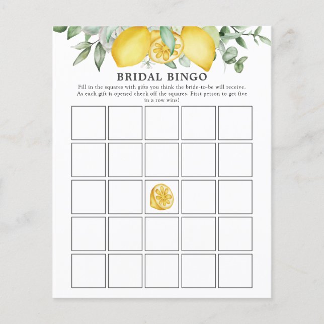 Lemon Greenery Citrus Brautparty Bingo Game (Vorderseite)