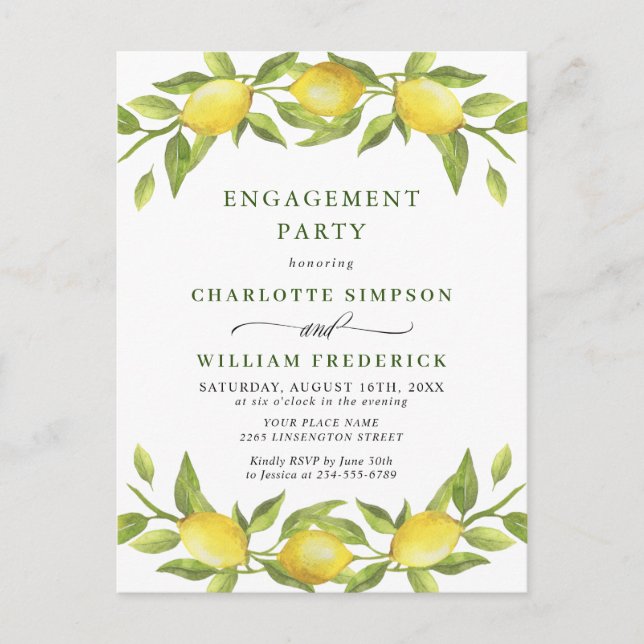 Lemon Greenery ENGAGEMENT PARTY Einladung Postkarte (Vorderseite)