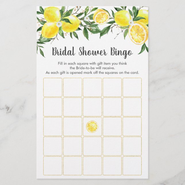 Lemon Greenery Gold Brautparty Bingo Game (Vorderseite)