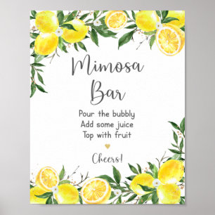 Lemon Greenery Gold Brautparty Mimosa Bar Poster
