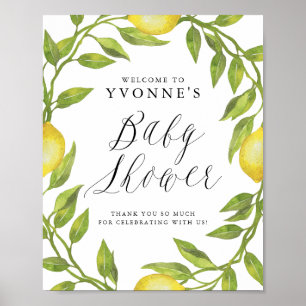 Lemon Greenery Wreath Baby Dusche Willkommen Poster