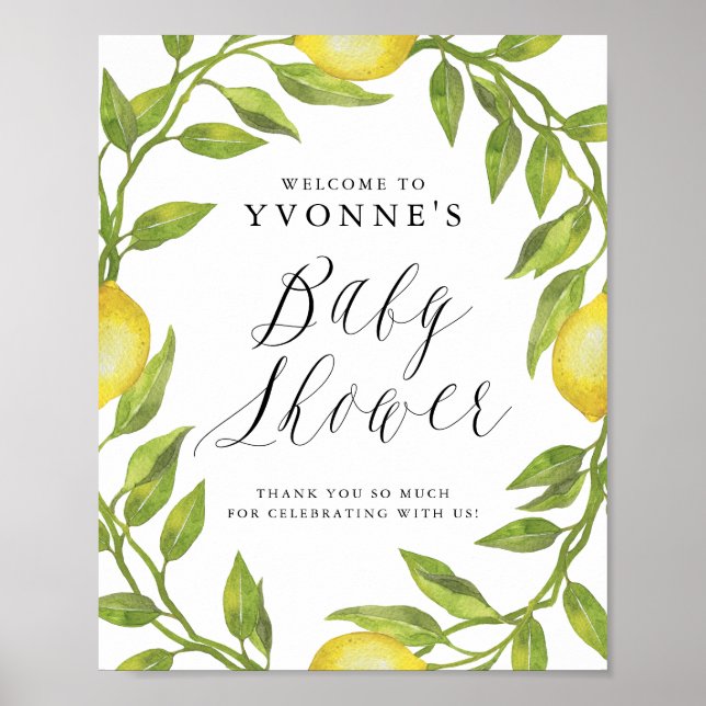 Lemon Greenery Wreath Baby Dusche Willkommen Poster (Vorne)