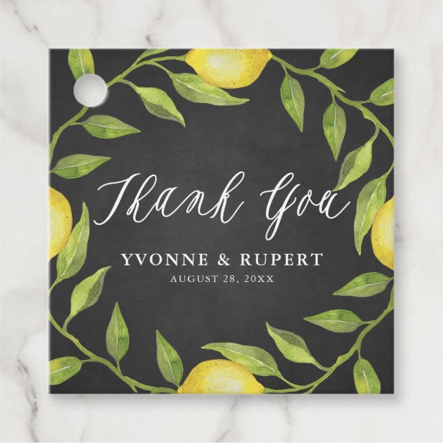 Lemon Greenery Wreath Chalkboard Wedding Vielen Da Geschenkanhänger (Vorderseite)