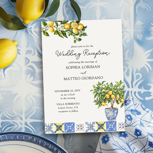 Lemon Grove Italienisch Inspiriert Hochzeitsempfan Einladung (Wedding Reception Invitation from the Lemon Grove Wedding Collection by Darling & May)