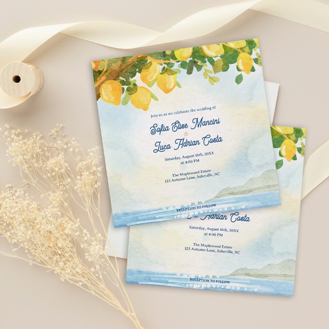 Lemon Grove Mediterranean Wedding Invitation  Einladung (Lemon Grove Mediterranean Wedding Invitation
Lemon Grove Watercolor Mediterranean Wedding Invitation)