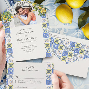 Lemon Grove Rustikale mediterrane Hochzeit und UAW All In One Einladung