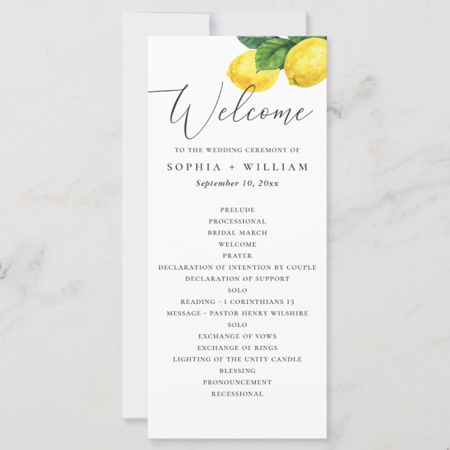 Lemon Grove Wedding Program | Citrus Zeremonie (Vorderseite)