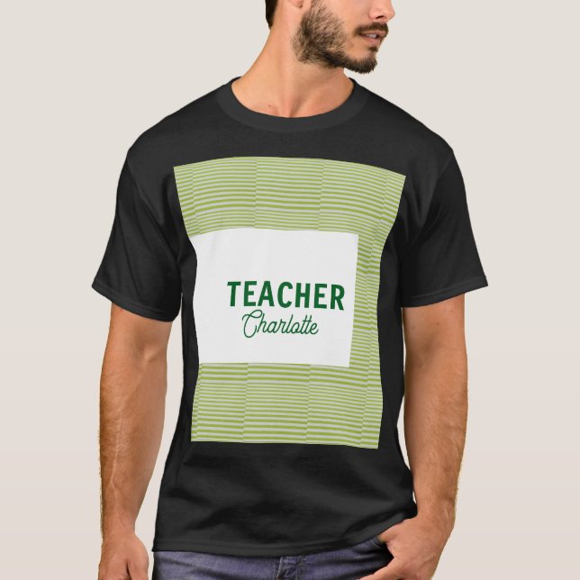 Lemon-grün-weiße Streifen Lehrer Professor Name c T-Shirt (Vorderseite)