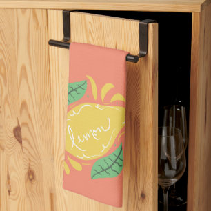 Lemon Hand gezeichnete Buchstaben Citrus Gelb Grün Geschirrtuch