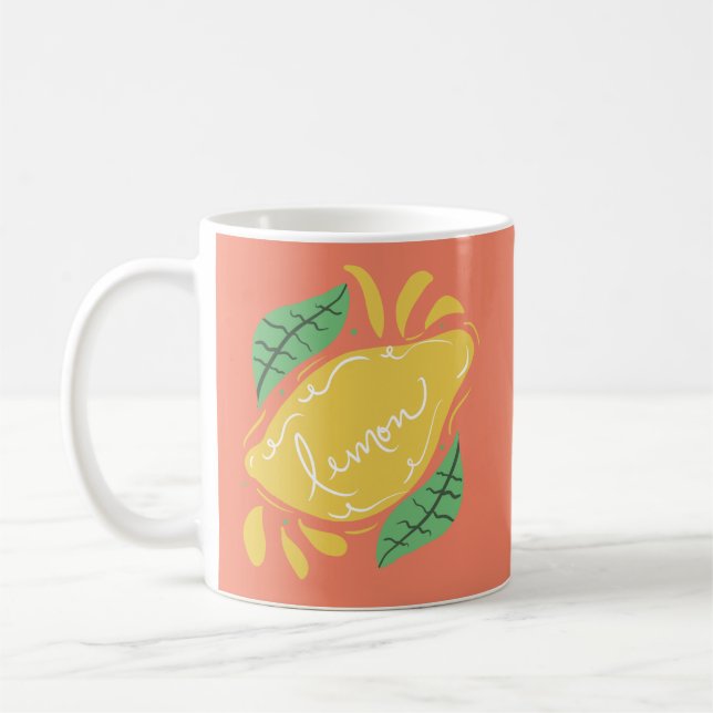 Lemon Hand gezeichnete Buchstaben Citrus Gelb Grün Kaffeetasse (Links)