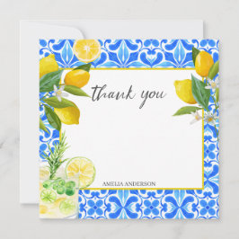 Lemon Hauptpresse blaue Fliesen Brautparty Dankeskarte