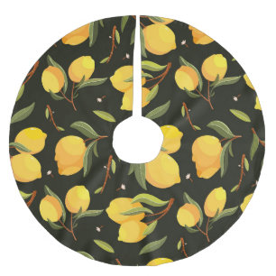 Lemon Illustration: Handgemalt Nahtloses Muster. Polyester Weihnachtsbaumdecke