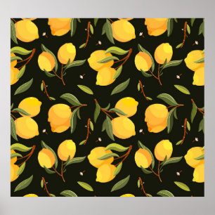Lemon Illustration: Handgemalt Nahtloses Muster. Poster