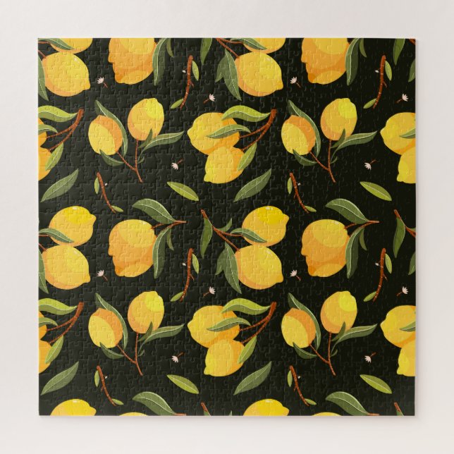Lemon Illustration: Handgemalt Nahtloses Muster. Puzzle (Vertikal)