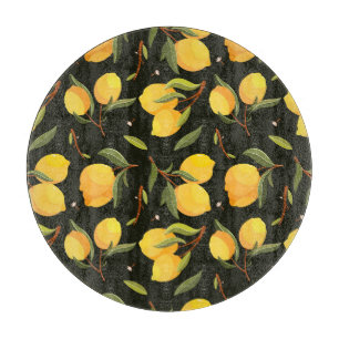 Lemon Illustration: Handgemalt Nahtloses Muster. Schneidebrett