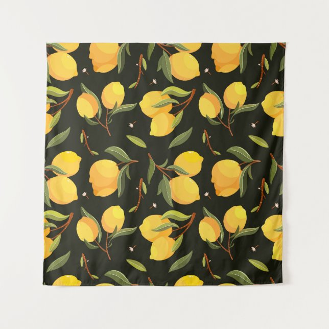 Lemon Illustration: Handgemalt Nahtloses Muster. Wandteppich (Vorderseite)